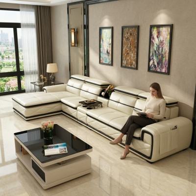 Luxury leather sofa, corner sofa, L-shape, upholstered, modern, relax seating furniture, living landscape