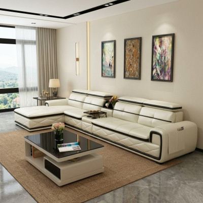 Luxury leather sofa, corner sofa, L-shape, upholstered, modern, relax seating furniture, living landscape