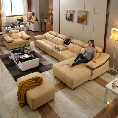 Luxury sectional corner sofa L-shape upholstery modern relax seating furniture