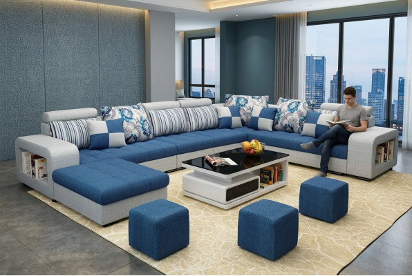 U-shaped sectional luxury fabric upholstery modern relax seating furniture living landscape furniture
