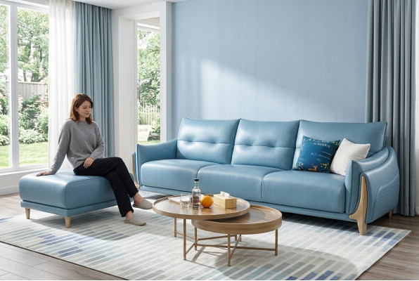 Sofa 3-Seater Modern Relax Seating Furniture Three-Seater Blue Upholstery Luxury Furniture New