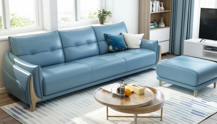 Sofa 3-Seater Modern Relax Seating Furniture Three-Seater Blue Upholstery Luxury Furniture New