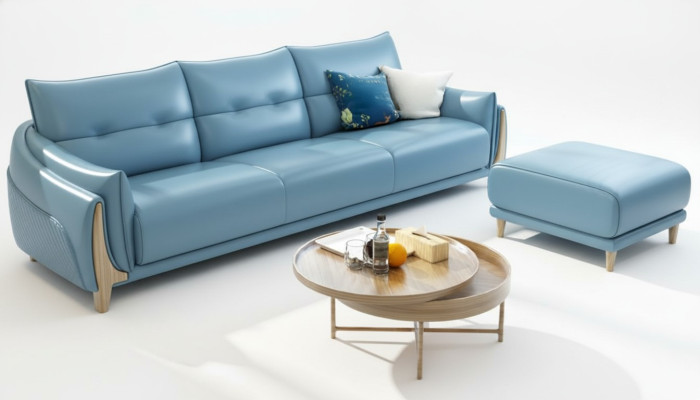 Sofa 3-Seater Modern Relax Seating Furniture Three-Seater Blue Upholstery Luxury Furniture New