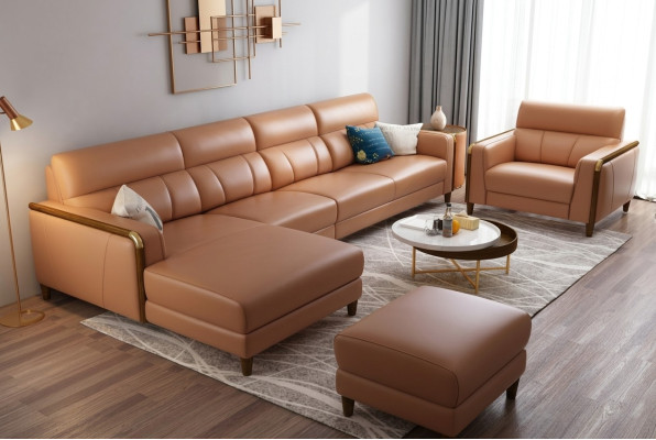 Seat Furniture Living Landscape Luxury Faux Leather Corner Sofa L-shape Upholstered Furniture Set