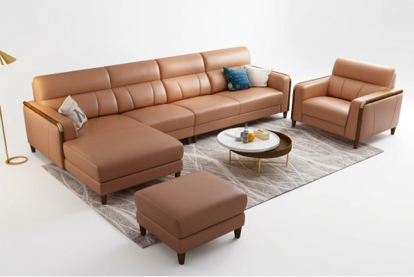 Seat Furniture Living Landscape Luxury Faux Leather Corner Sofa L-shape Upholstered Furniture Set