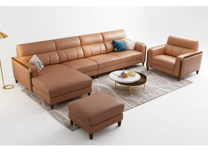 Seat Furniture Living Landscape Luxury Faux Leather Corner Sofa L-shape Upholstered Furniture Set