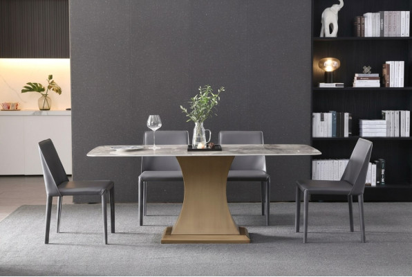 Luxury dining table metal stainless steel tables furniture column table marble style dining tables