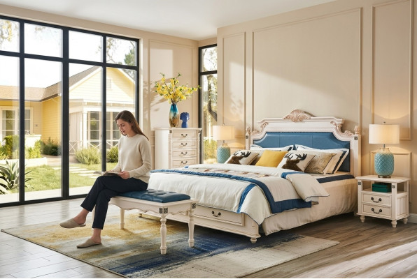 Designer upholstered double bed beds bed bedroom matrimonial bed leather colonial style