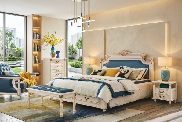 Designer upholstered double bed beds bed bedroom matrimonial bed leather colonial style