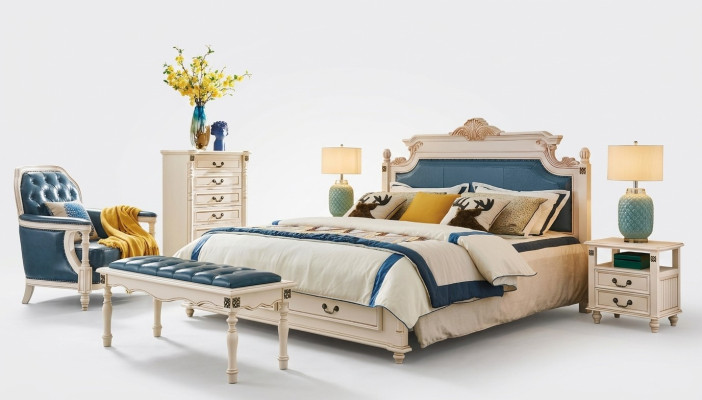 Designer upholstered double bed beds bed bedroom matrimonial bed leather colonial style