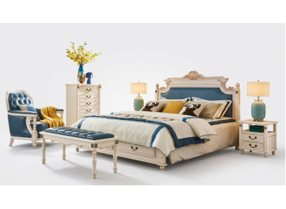 Designer upholstered double bed beds bed bedroom matrimonial bed leather colonial style
