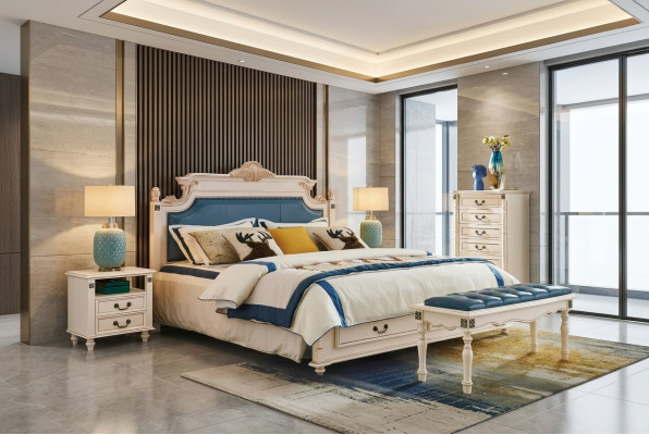 Bed Cushion Design Luxury Double Hotel Beds Bedroom Baroque Wood Furniture New