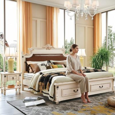 Bed Cushion Design Luxury Double Hotel Beds Bedroom Baroque Wood Furniture New