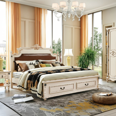 Bed Cushion Design Luxury Double Hotel Beds Bedroom Baroque Wood Furniture New