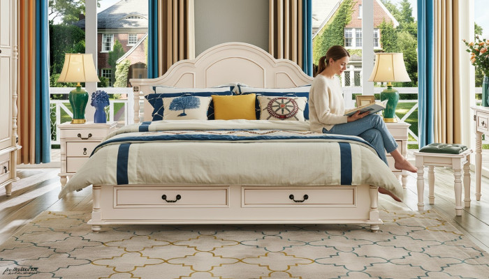 Amazing bedroom set with bed and nightstands in white