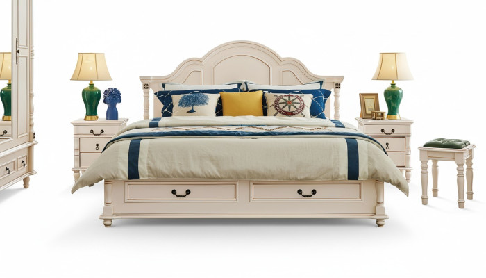 Amazing bedroom set with bed and nightstands in white