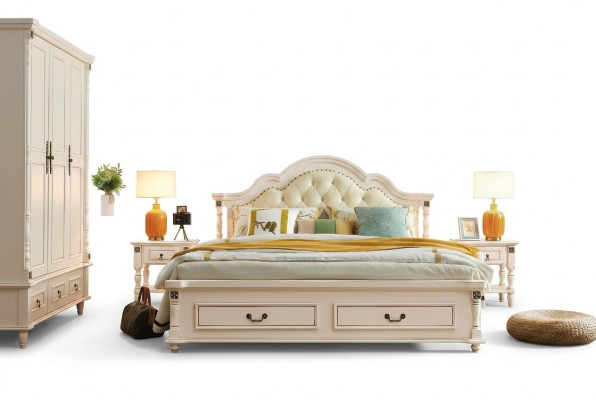 Chesterfield double bed & 2 side tables on turned legs