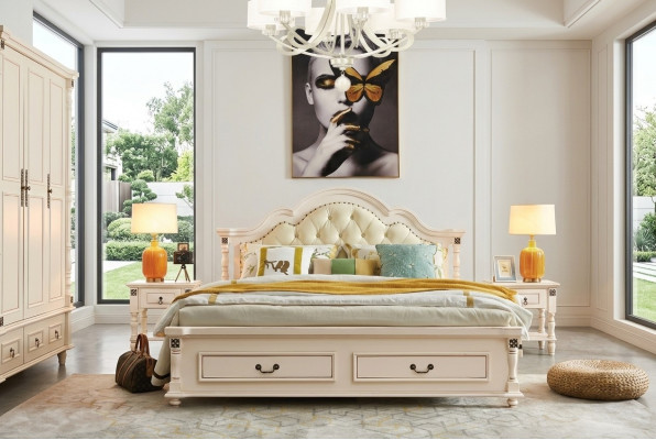 Bedroom set bed nightstand wardrobe hotel beds wood design 4-piece set.