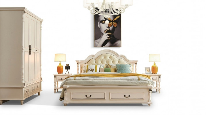Bedroom set bed nightstand wardrobe hotel beds wood design 4-piece set.