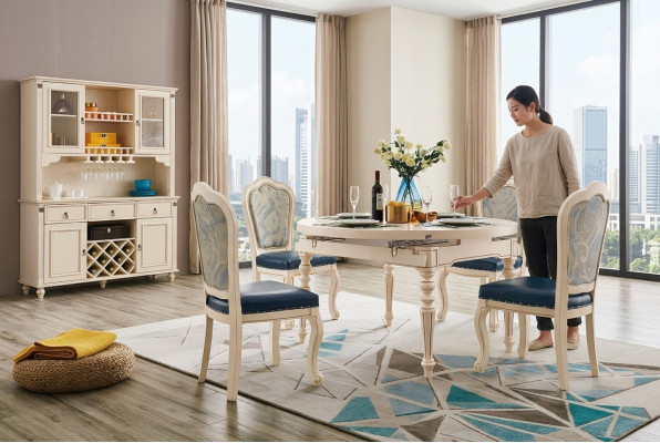 Group dining room table 4x chair set wood suite tables round 5-piece set furniture