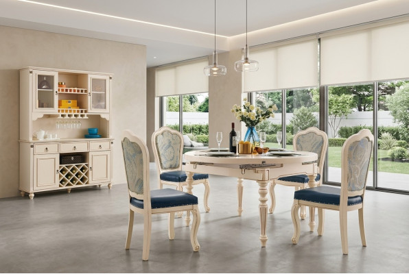 Group dining room table 4x chair set wood suite tables round 5-piece set furniture