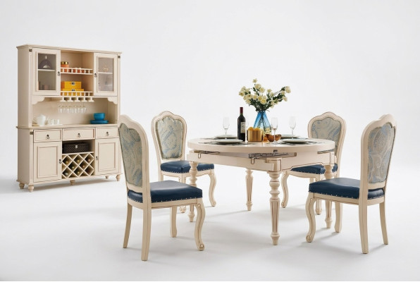 Group dining room table 4x chair set wood suite tables round 5-piece set furniture
