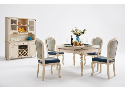 Group dining room table 4x chair set wood suite tables round 5-piece set furniture