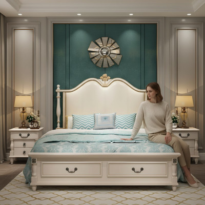Bed Cushion Design Luxury Double Hotel Beds Royal Baroque Wood Furniture New