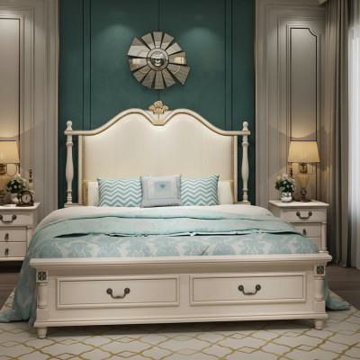 Bed Cushion Design Luxury Double Hotel Beds Royal Baroque Wood Furniture New