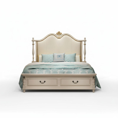 Bed Cushion Design Luxury Double Hotel Beds Royal Baroque Wood Furniture New