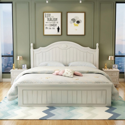 Country house style bed, double wood luxury design furniture, bedroom wooden bed.