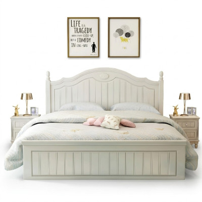 Country house style bed, double wood luxury design furniture, bedroom wooden bed.