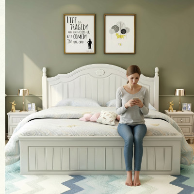 Set Bedroom Double Bed 2x Nightstand Complete Set Wood Furniture 3 pcs.