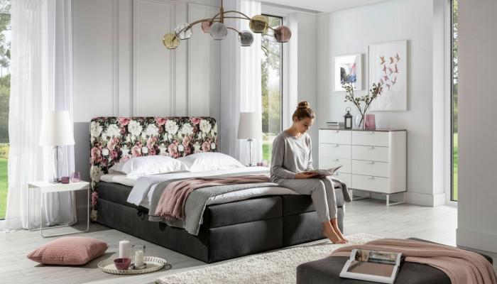 Beds box spring bed textile design double hotel modern bed bedroom flowers