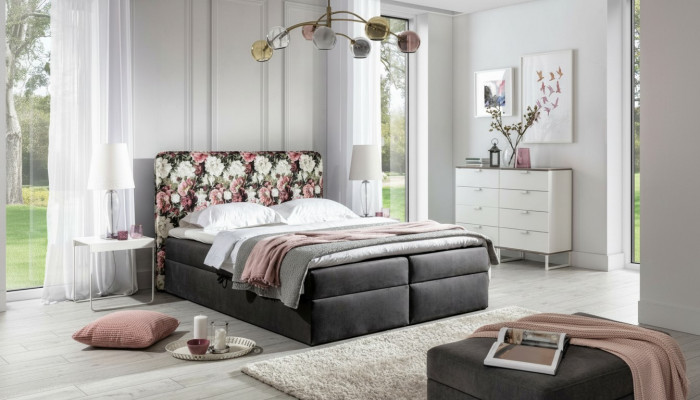 Beds box spring bed textile design double hotel modern bed bedroom flowers