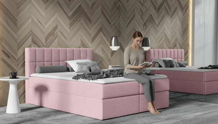 Bed pink fabric box spring bed textile design double hotel modern with storage box