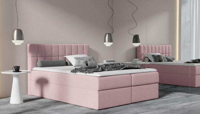 Bed pink fabric box spring bed textile design double hotel modern with storage box