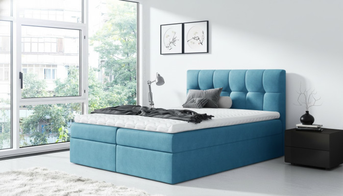 Bed, double bed, box spring bed, modern double bed, blue bedroom beds, 160x200