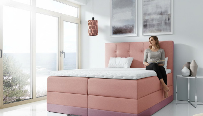 Married bed pink upholstered bed box spring bed double bed with mattress new