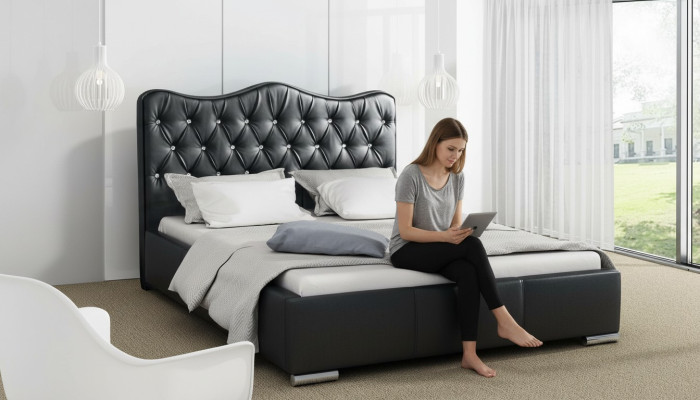 Bed frame beds double bed modern bed faux leather upholstered bed double bed black
