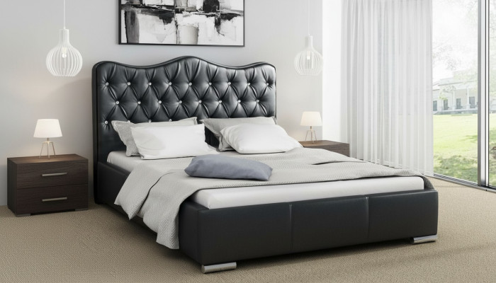 Bed frame beds double bed modern bed faux leather upholstered bed double bed black
