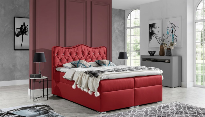 Double bed, bed, box spring bed with storage box, matrimonial bed, beds, upholstered bed, red, new
