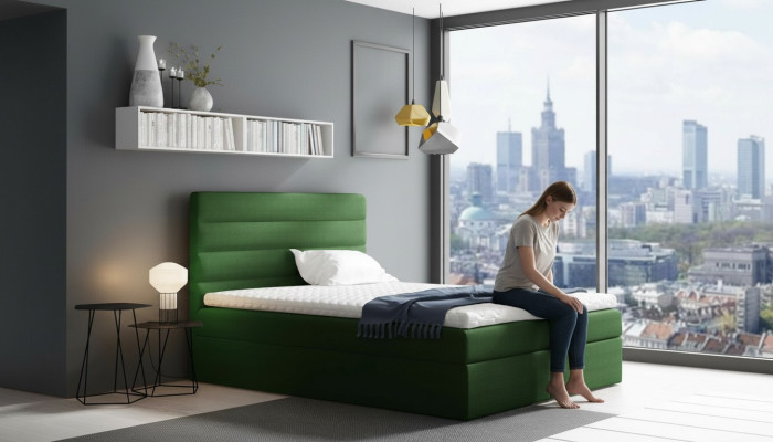 Bed with storage box, double bed, beds, green upholstered bed, box spring bed, double bed, new.