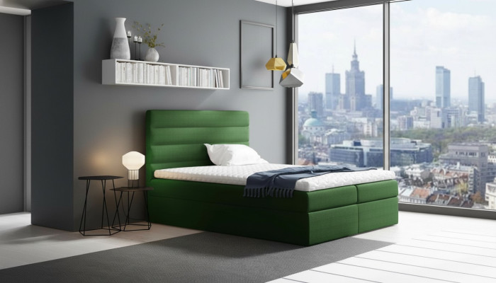 Bed with storage box, double bed, beds, green upholstered bed, box spring bed, double bed, new.