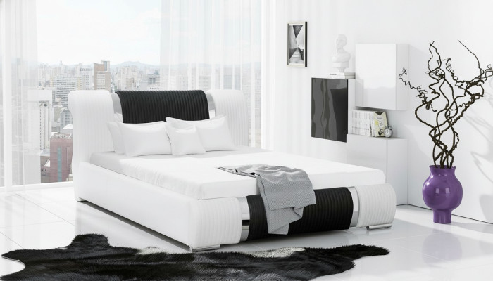 Bed bed frame double bed beds matrimonial bed upholstered bed chrome trim furniture white
