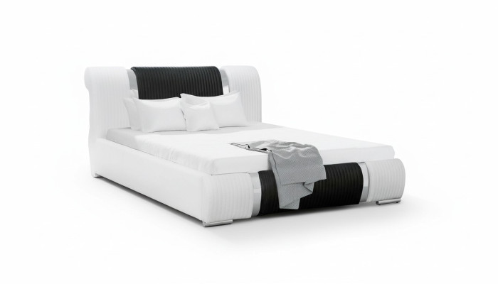 Bed bed frame double bed beds matrimonial bed upholstered bed chrome trim furniture white