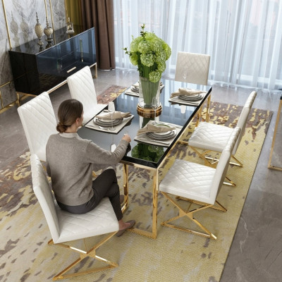 Luxury dining table, dining room furniture, furnishings, table, gold metal dining tables