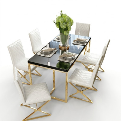 Luxury dining table, dining room furniture, furnishings, table, gold metal dining tables