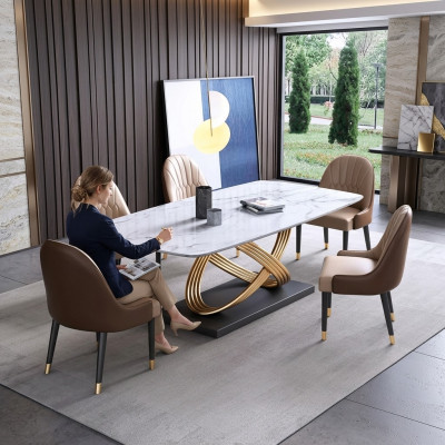 Luxury Table Metal Dining Table Mega Design Tables Stainless Steel Marble Imitation Dining Table