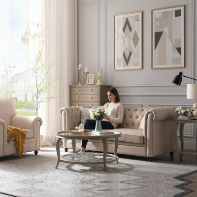 Chesterfield Sofa Set 321 Living Room Landscape Seating Design Couch Sofas Leather Sofa
